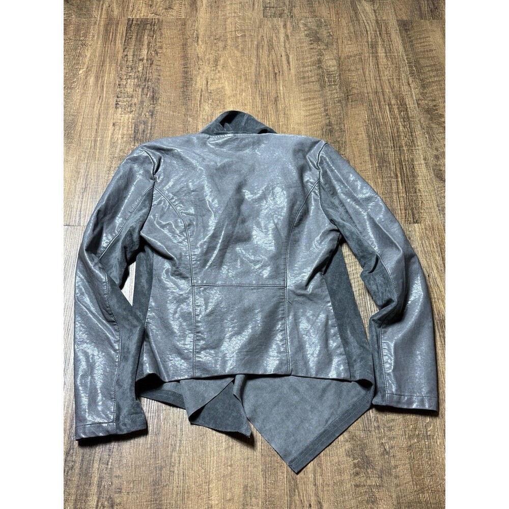 BLANKNYC Gray Leather Suede Side Zip Front Drape Jacket Womens Med Biker Grunge - Picture 8 of 11